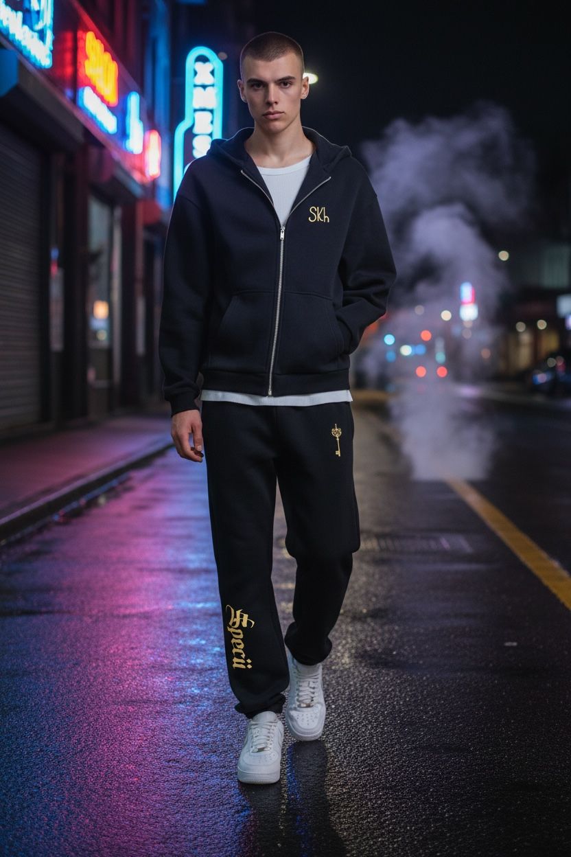 Specii - Street Outfit (pantaloni + hanorac, bej/ negru) - imagine 7