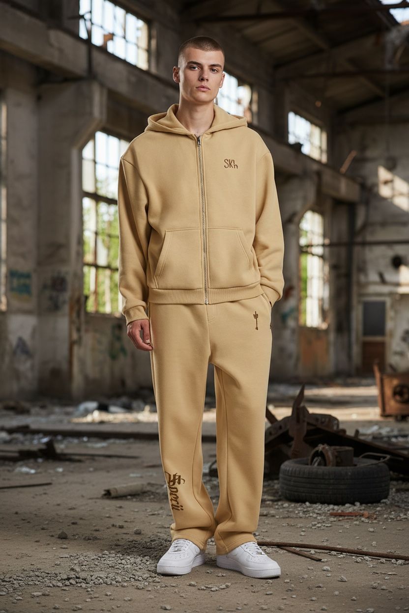 Specii - Street Outfit (pantaloni + hanorac, bej/ negru)