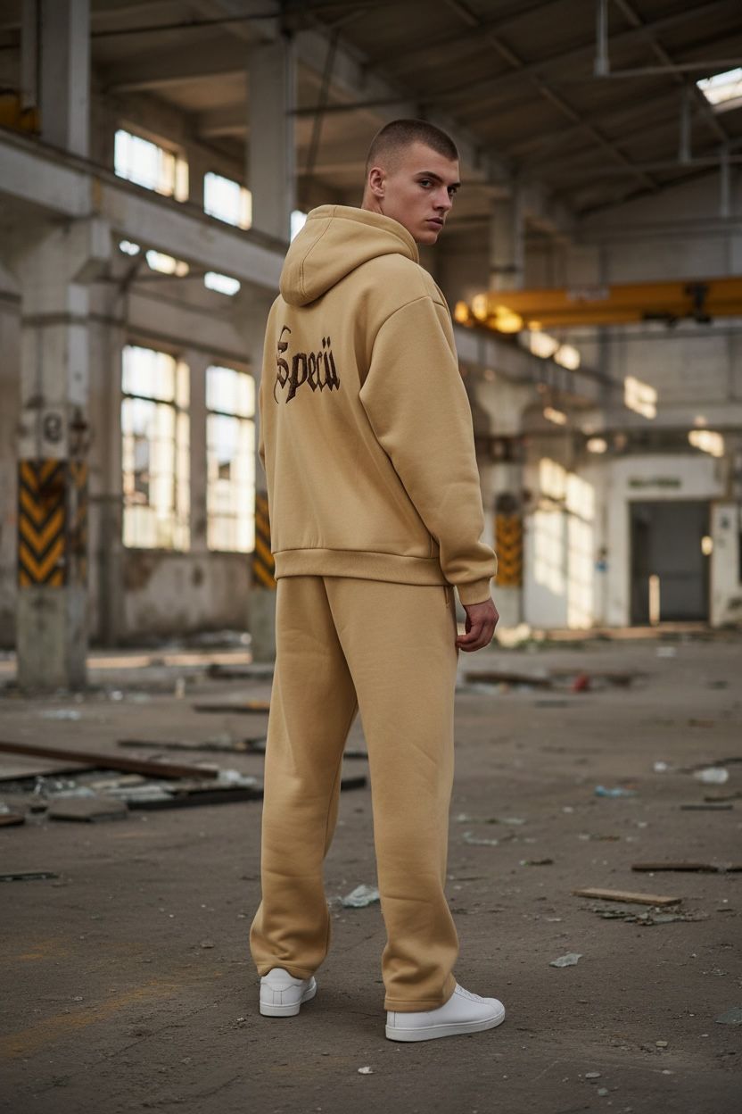 Specii - Street Outfit (pantaloni + hanorac, bej/ negru) - imagine 2